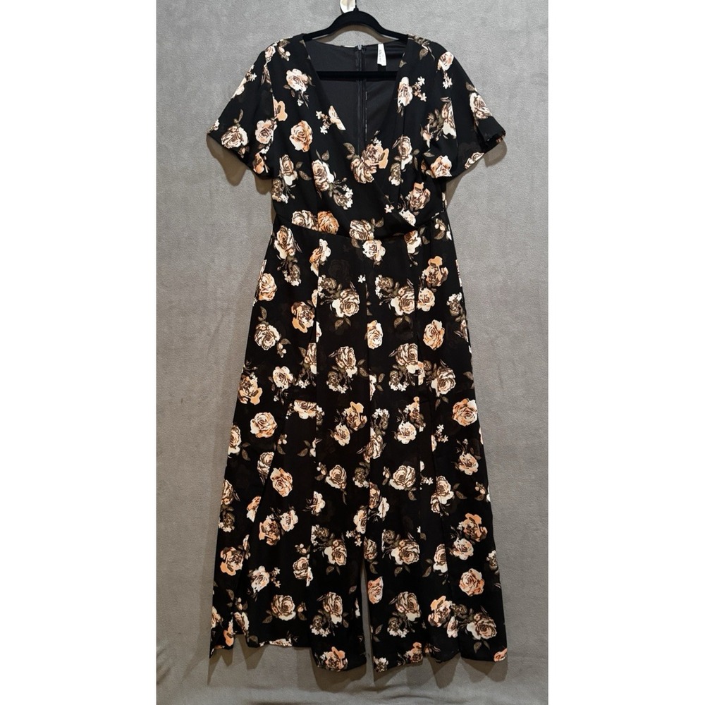 Floral Black Maxi Romper Jumpsuit Playsuit Split Leg Resort 1X Vacation Club 1X